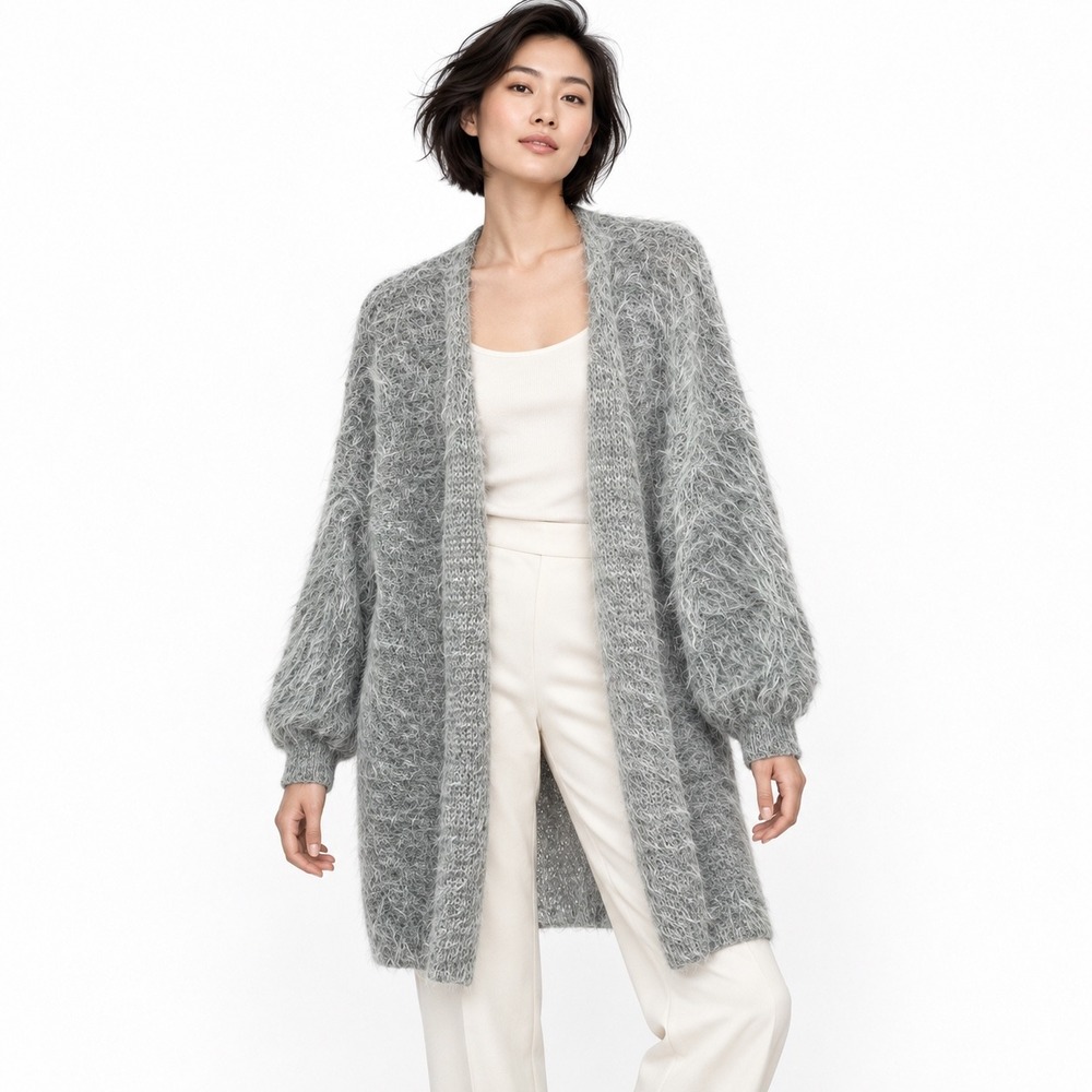 Gentle Fawn Cardigan Acrylic Eyelash Knit Gray Cozy Boho Womens M